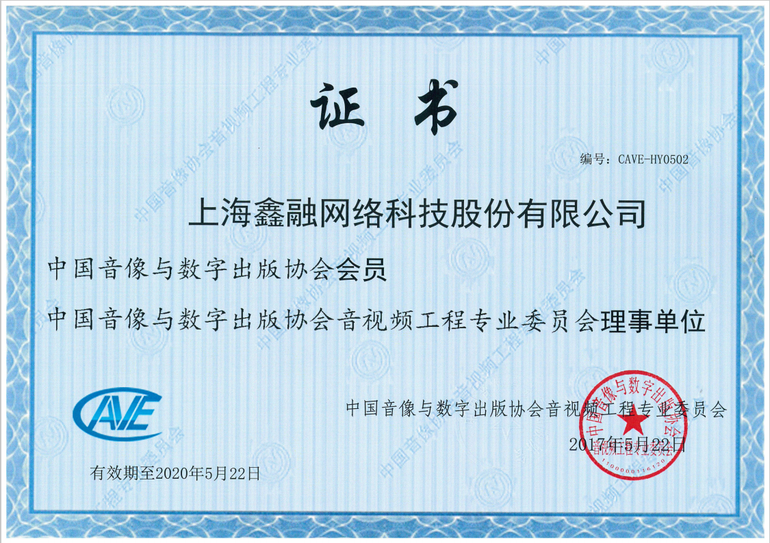 音視頻協會理事單位證書
