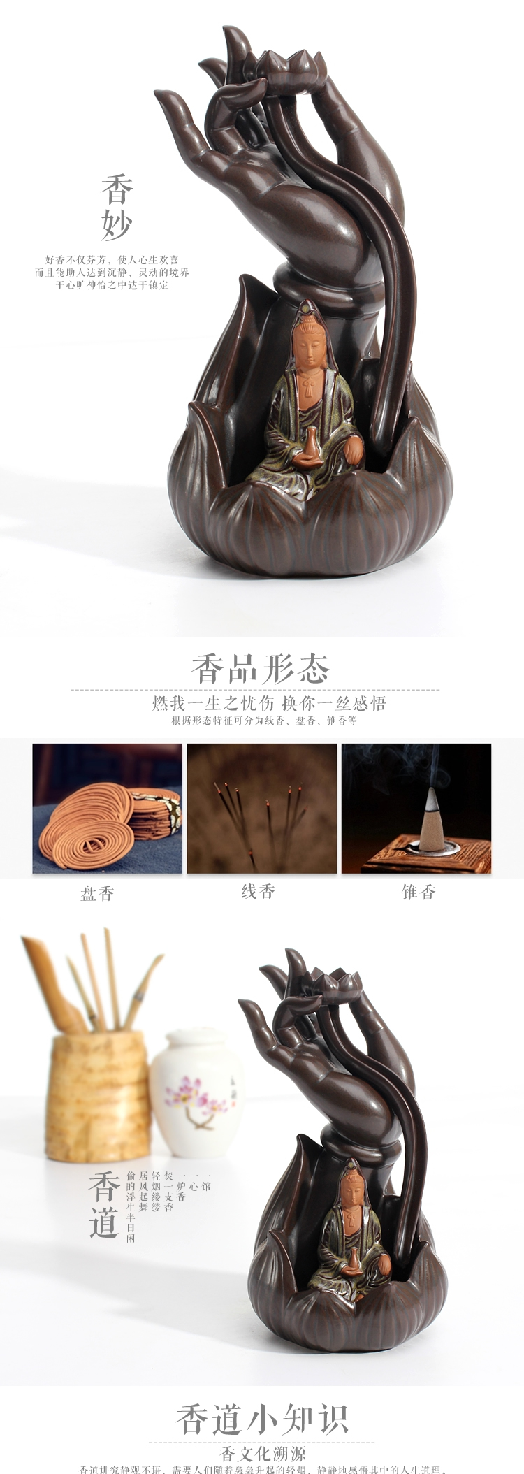 圣手觀音倒流香陶瓷重薰爐描述