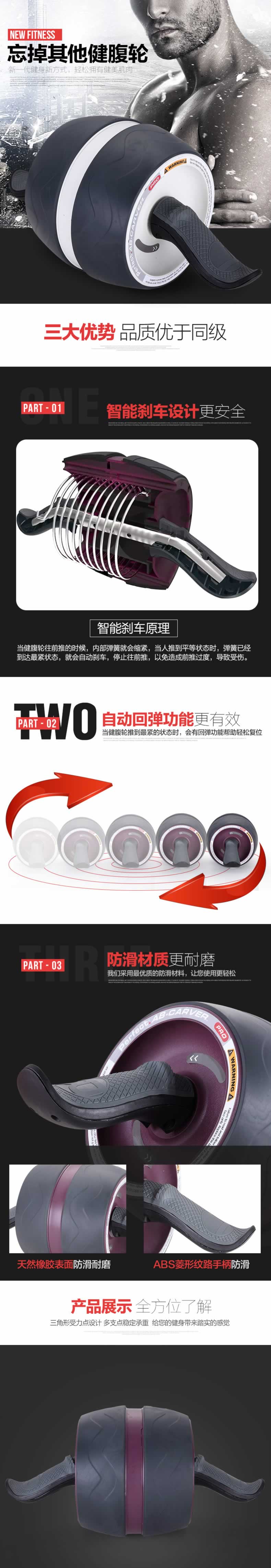 自動回彈健腹輪家用運(yùn)動器材詳情